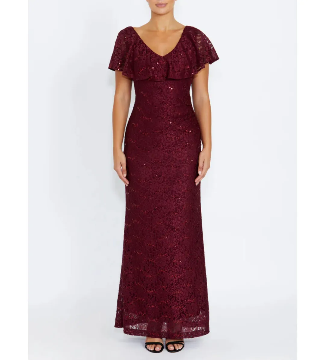 Anthea Crawford Trudy Malbec Sequion Lace Gown in Red Size 18 for rent on The Volte - main image