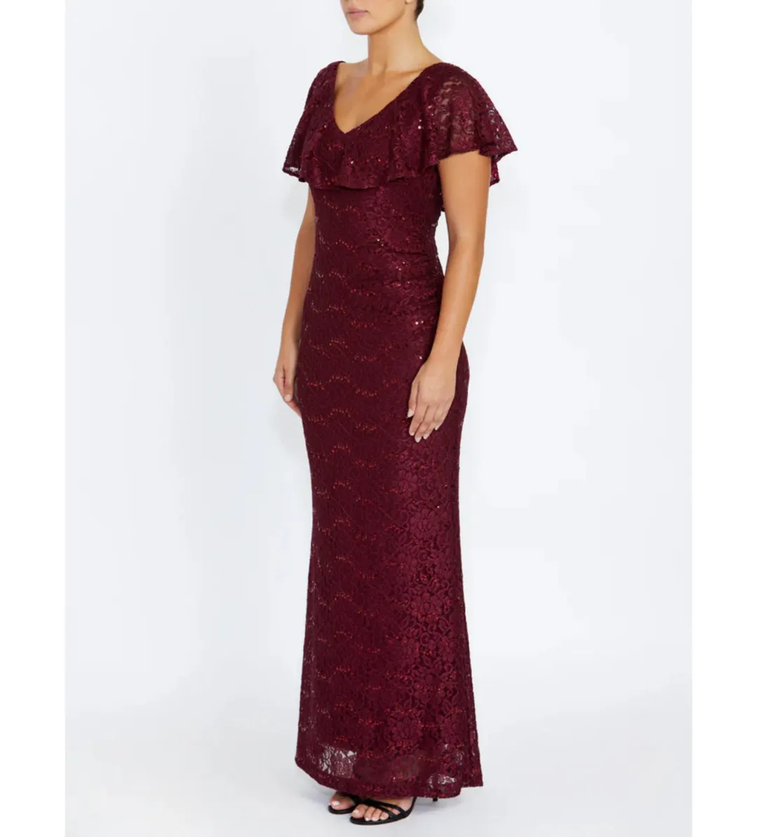 Anthea Crawford Trudy Malbec Sequion Lace Gown in Red Size 18 for rent on The Volte - main image