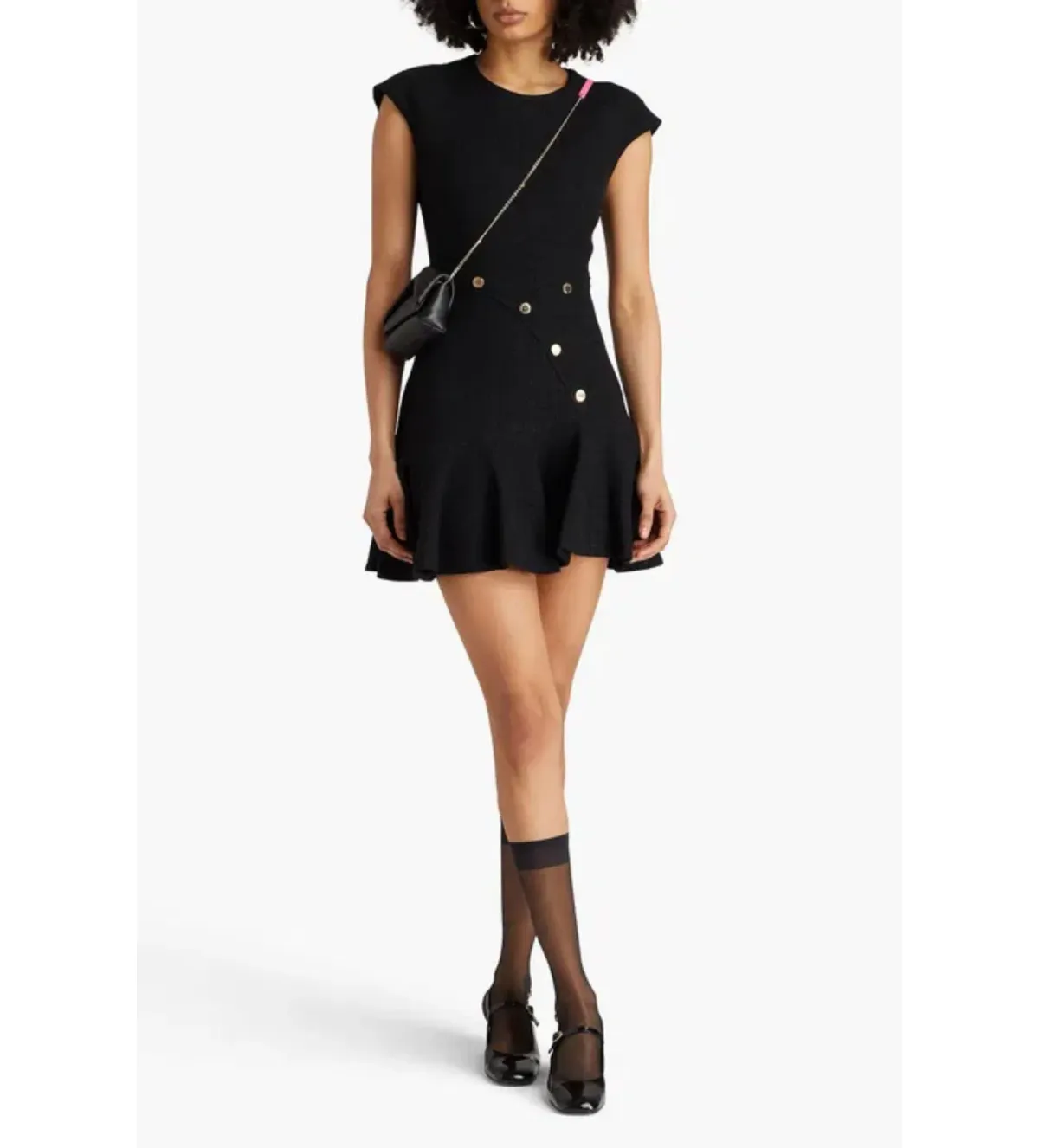 Sandro Fluted Button-embellished Tweed Mini Dress in Black Size 8 - Image 1