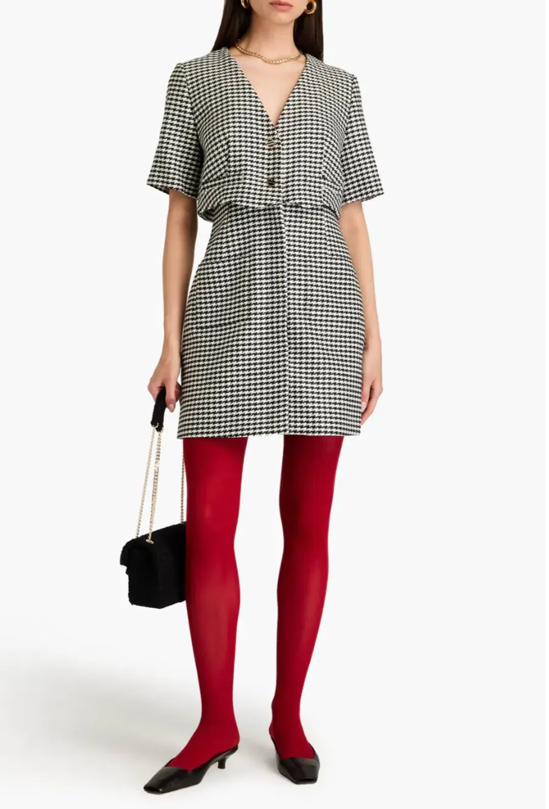 Sandro Houndstooth Tweed Mini Dress Black Size AU 8 for rent on The Volte - main image