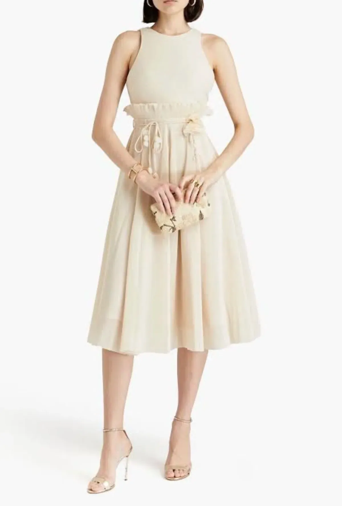 Zimmermann Pleated Picnic Midi Dress Ivory Size AU 10 - Image 1