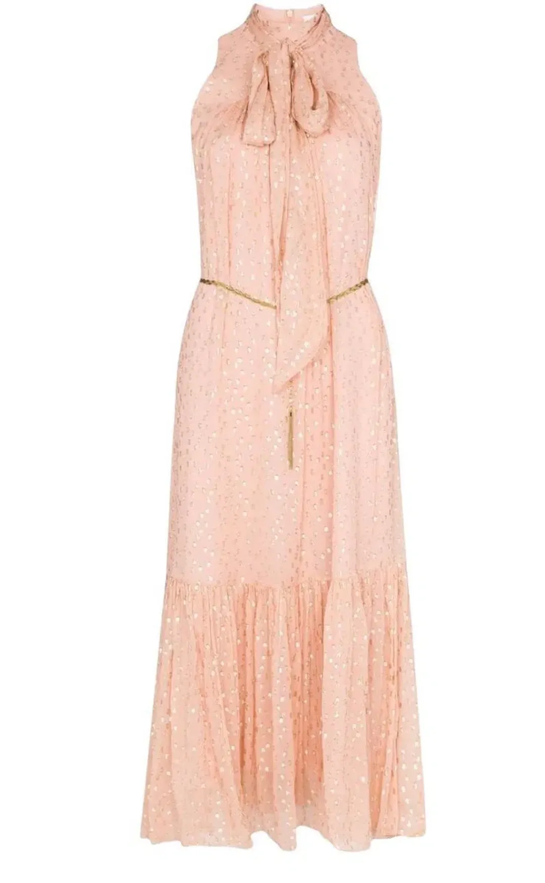 Zimmermann Metallic Dot Tie Neck Midi Dress Blush Size 2 /AU 12 for rent on The Volte - main image