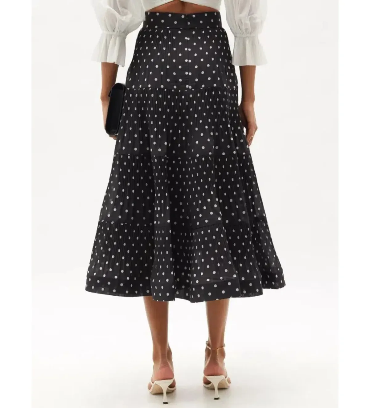 Zimmermann Tiered Plissé Voile Midi Skirt Polka Dot Size 0 AU 8 - Image 4