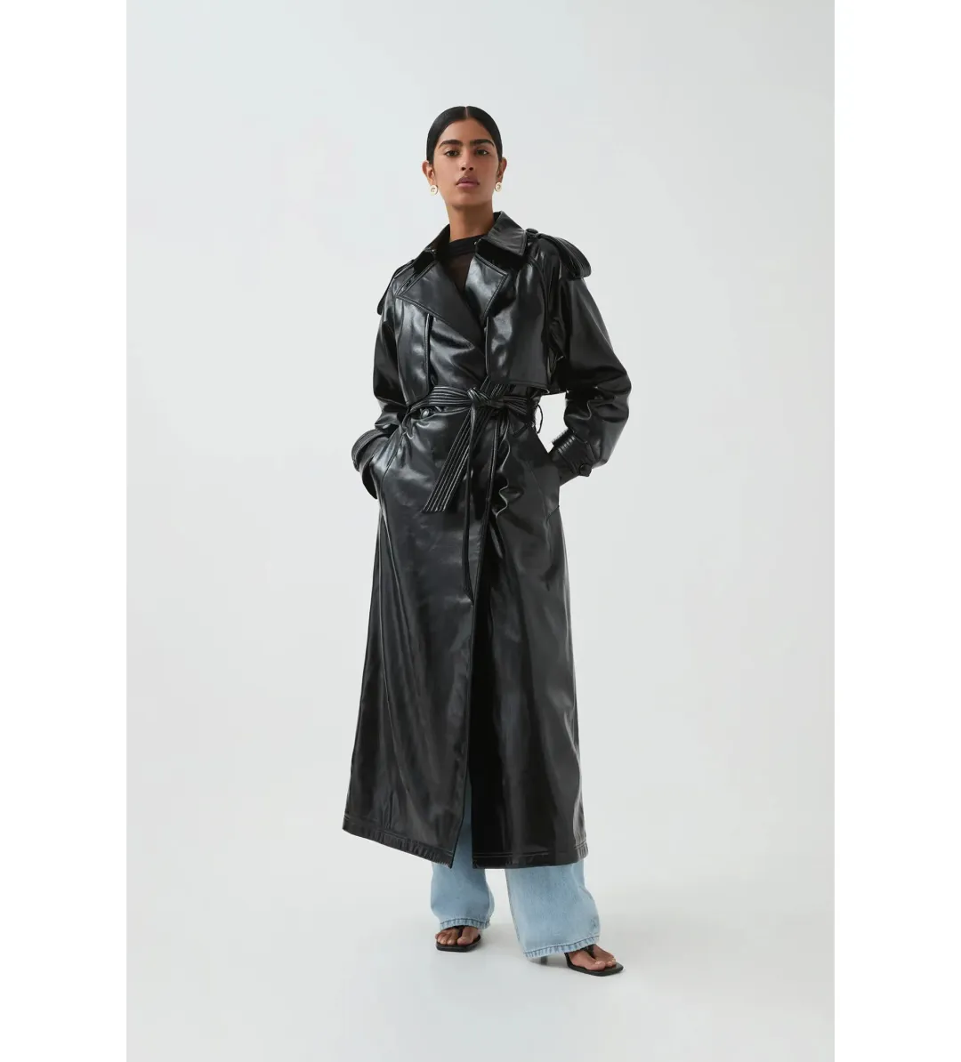 Aje Raven Vegan Leather Trench in Black Size S / AU 8 for rent on The Volte - main image