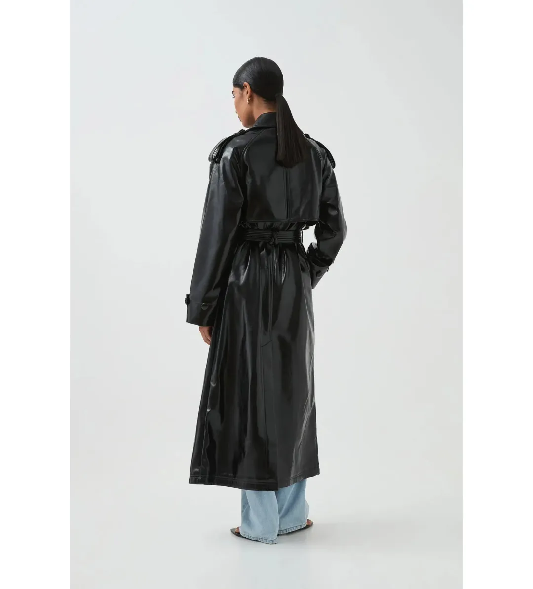 Aje Raven Vegan Leather Trench in Black Size S / AU 8 for rent on The Volte - main image