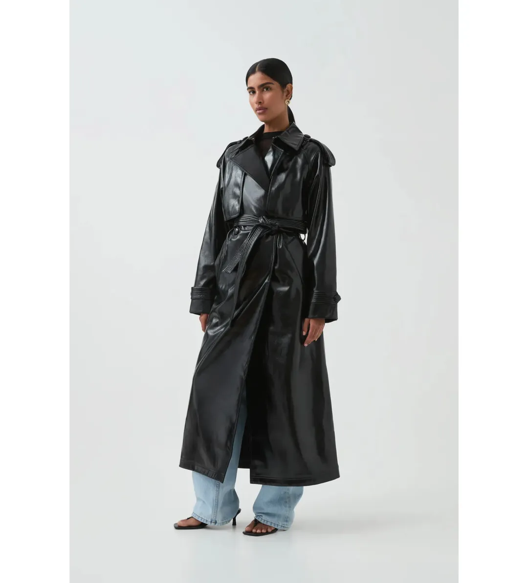Aje Raven Vegan Leather Trench in Black Size S / AU 8 for rent on The Volte - main image