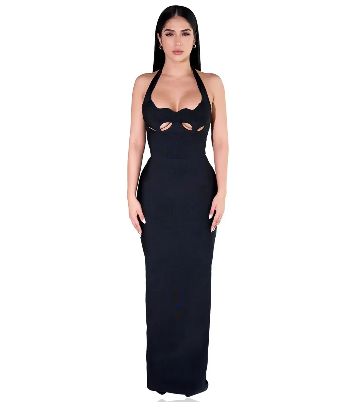 YG Collection Gianna Halter Maxi Gown Black Size AU 8 - Image 1