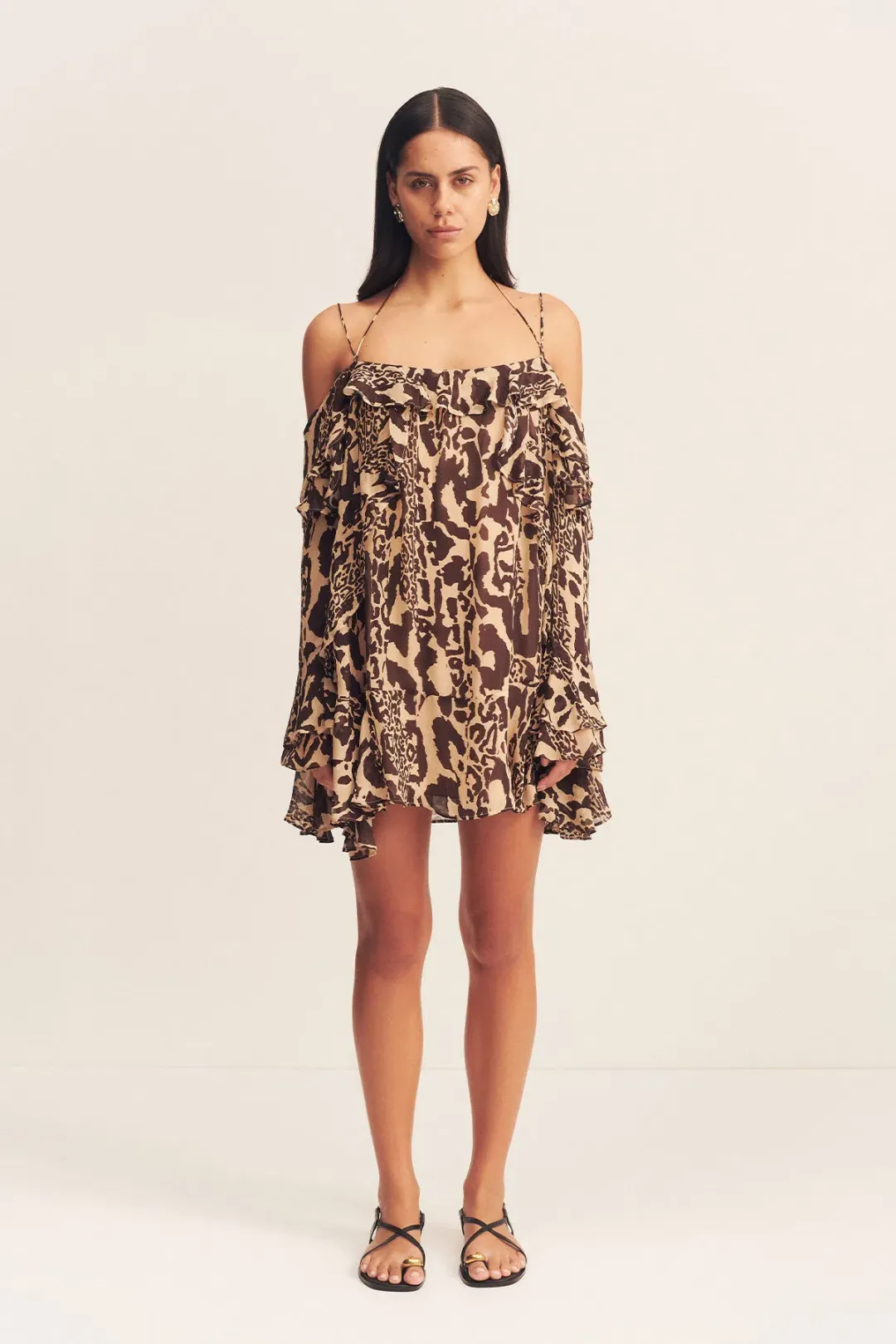 Shona Joy Goldie Tiered Mini Dress in Animal Effect Size XL / 14 for rent on The Volte - main image