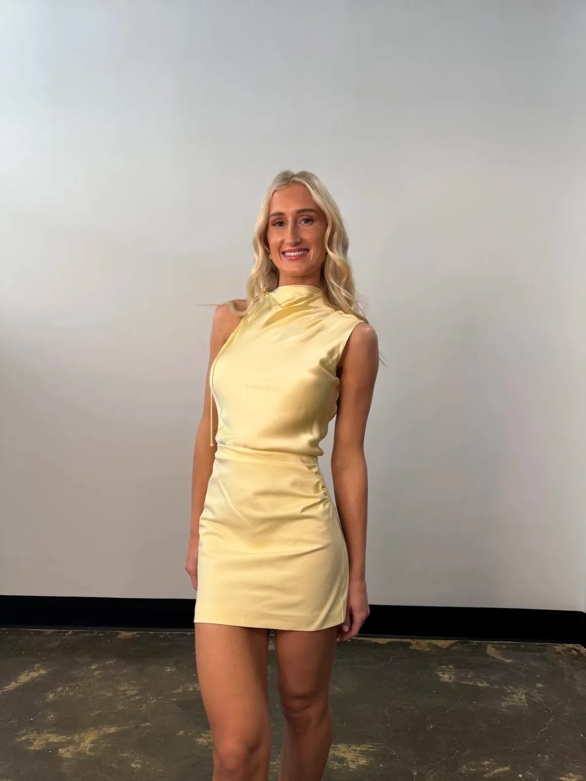 Shona Joy Dillon Cowl Mini Dress Yellow Sorbet Size 6 - Image 1