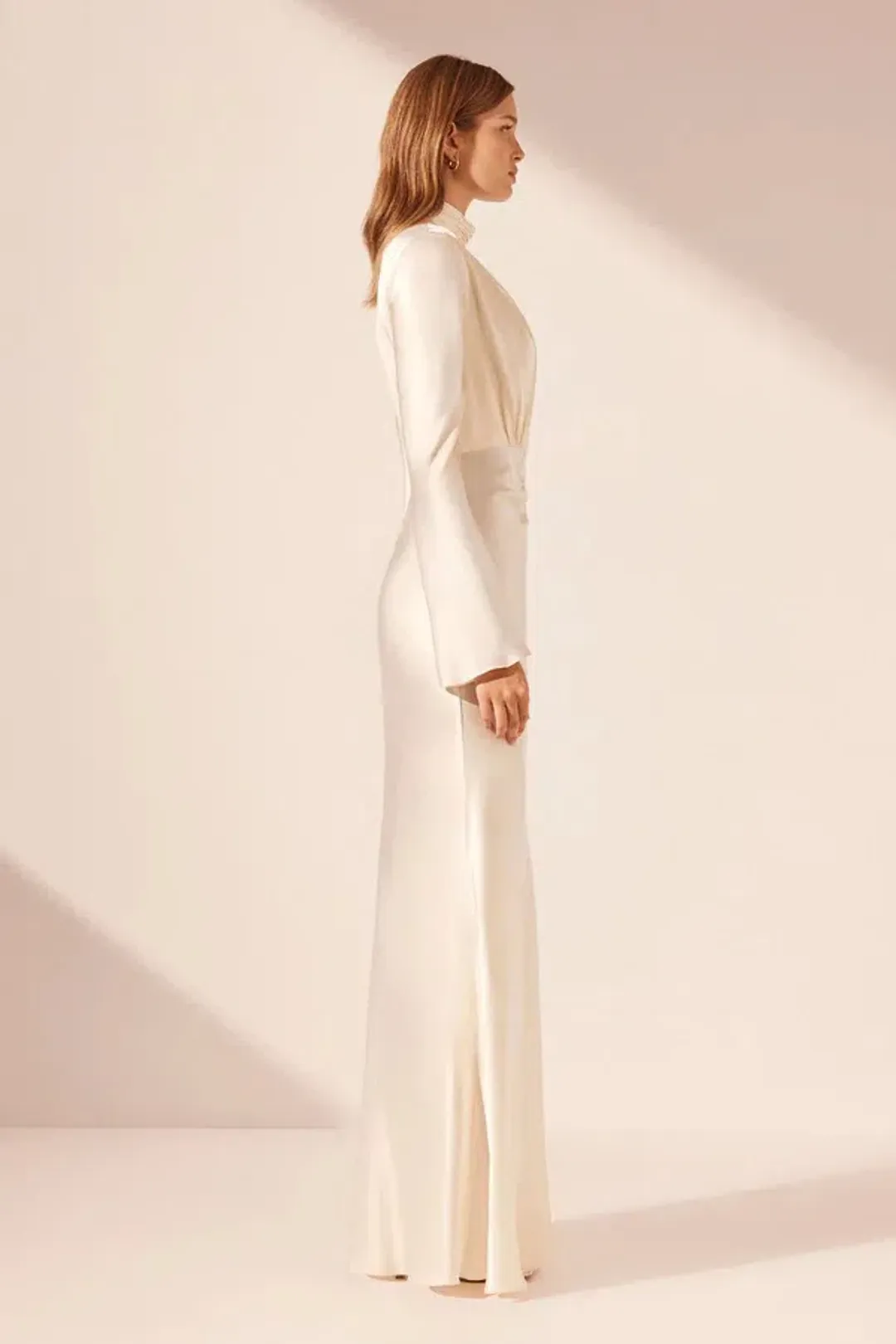 Shona Joy La Lune Plunged Long Sleeve Maxi Dress Cream Size 6 for rent on The Volte - main image