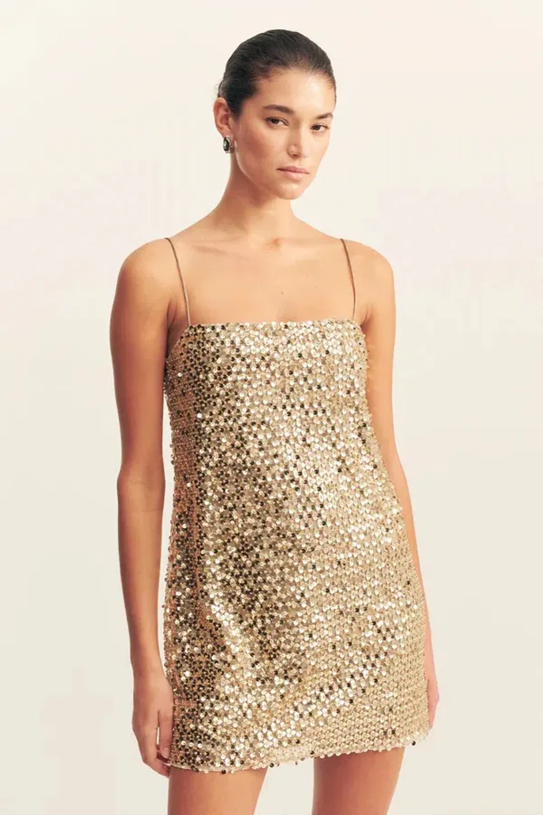 Shona Joy Bria Mini Dress in Gold Size AU 6 for rent on The Volte - main image