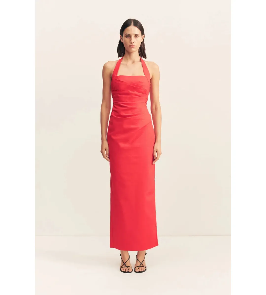 Shona Joy Lani Draped Halter Maxi Dress Chilli Size AU 14 for rent on The Volte - main image