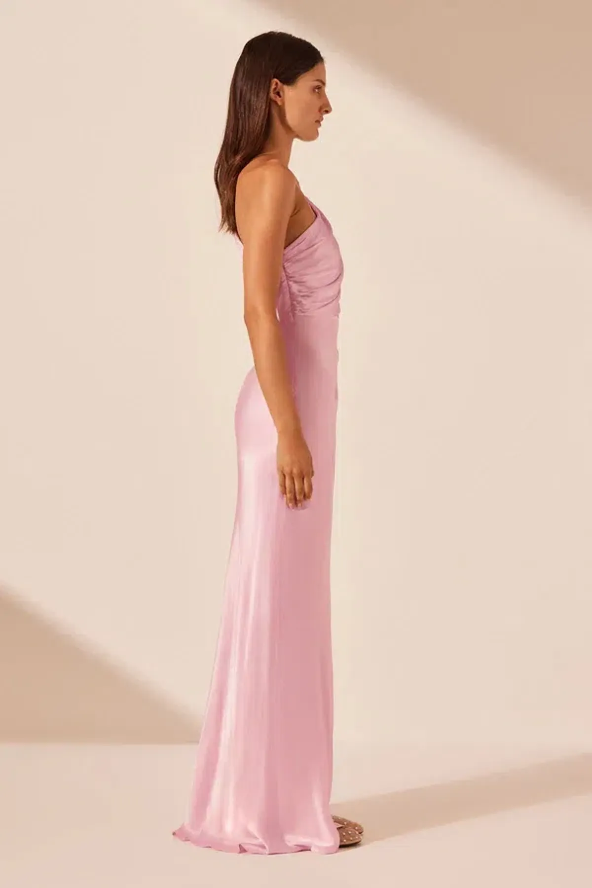 Shona Joy La Lune Asymmetrical Gathered Maxi Dress in Peony Size 14 - Image 3