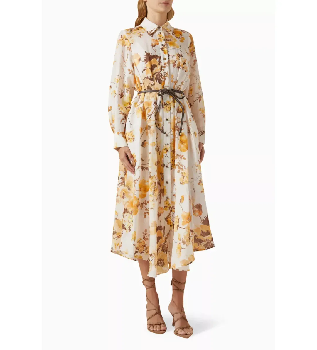 Zimmermann Ottie Tuck Shirt Midi Dress White Floral Size 4/AU 16 for rent on The Volte - main image