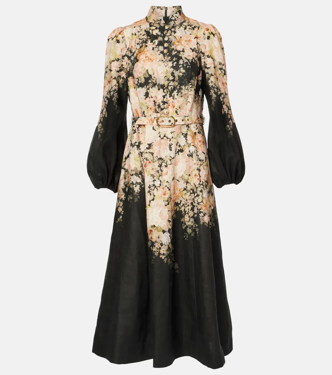 Zimmermann Illustration Buttoned Midi Dress in Black Rococo Floral Size 4 for rent on The Volte - main image
