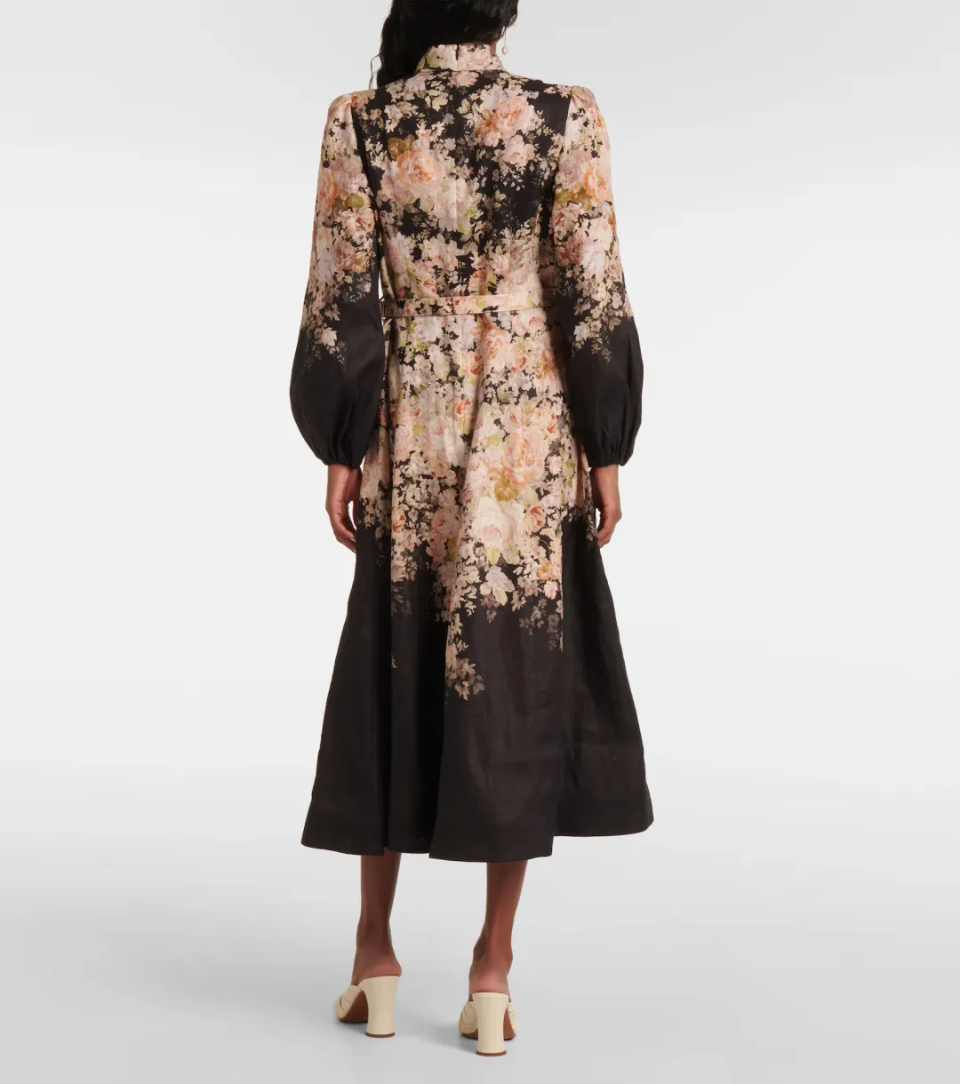 Zimmermann Illustration Buttoned Midi Dress in Black Rococo Floral Size 4 for rent on The Volte - main image