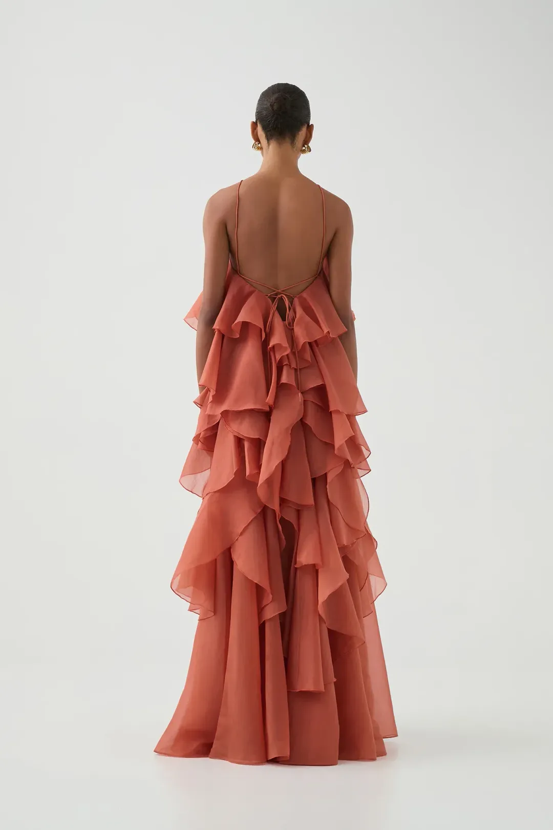 Aje Pandorea Layered Maxi Dress Coral Clay Size 6 for rent on The Volte - main image