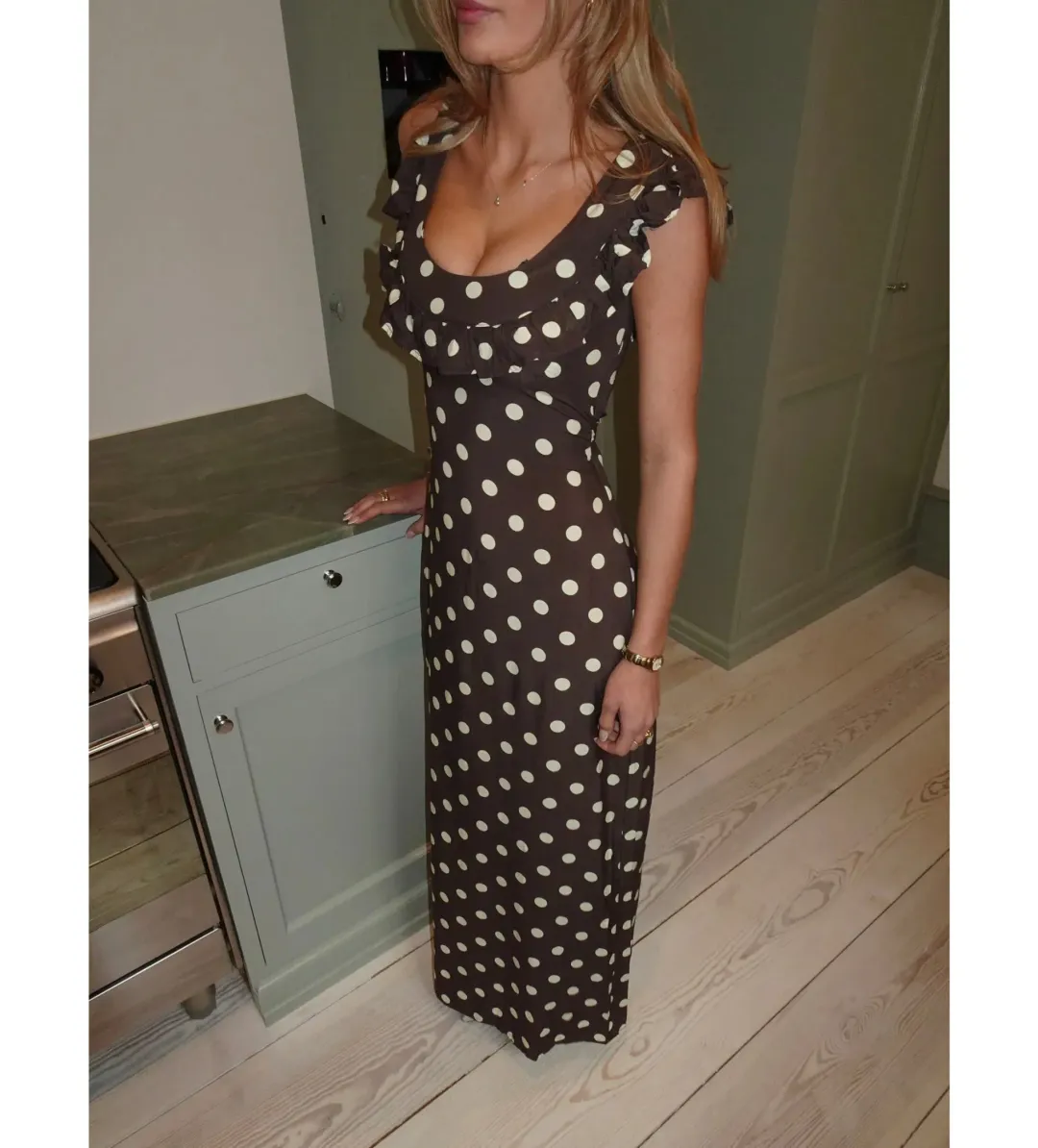 Design by Si Luna Maxi Dress Polka Dots Brown/Yellow Size AU 10 for rent on The Volte - main image