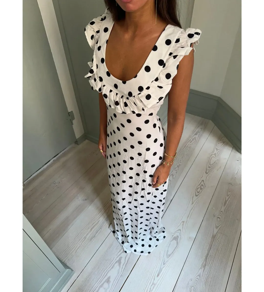Design by Si Luna Maxi Dress Polka Dots White/Black Size AU 8 for rent on The Volte - main image