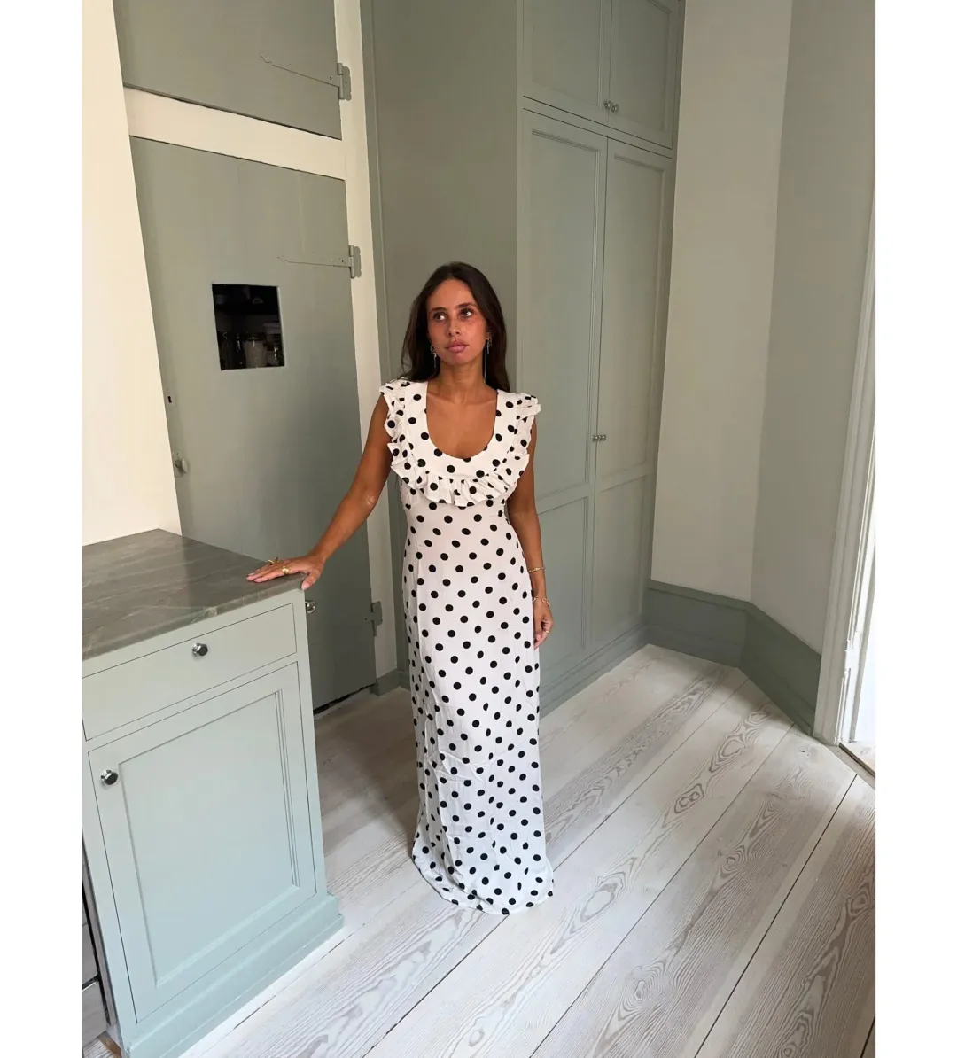 Design by Si Luna Maxi Dress Polka Dots White/Black Size AU 8 for rent on The Volte - main image