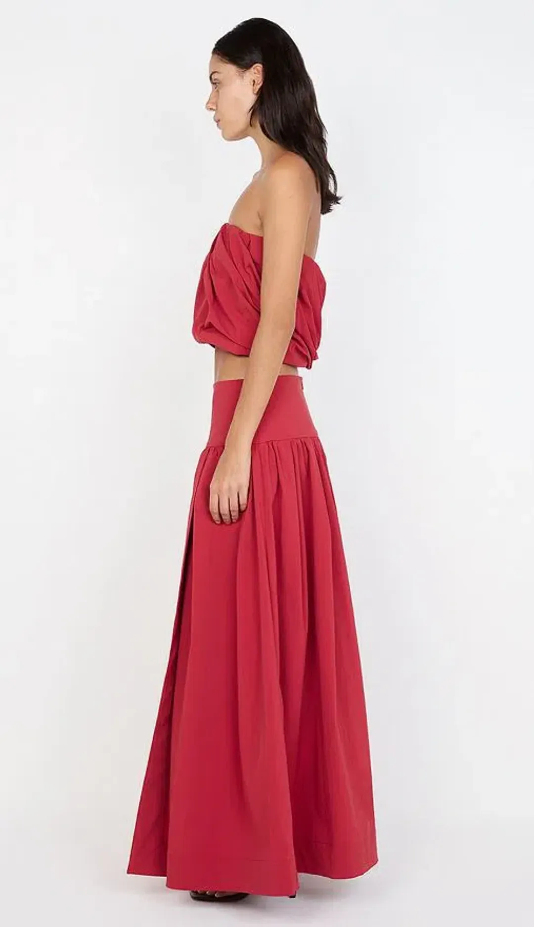 Bec and Bridge Dante Bubble Top and Maxi Skirt Set in Cherry Size 10 for rent on The Volte - main image