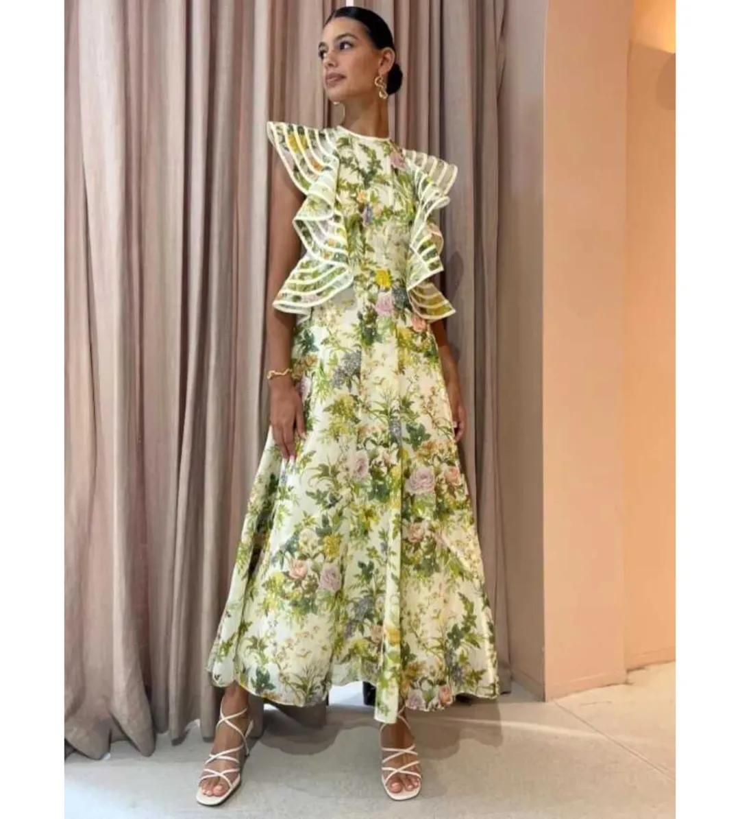 Alemais Eden Flounce Midi Dress Floral Size AU 6 for rent on The Volte - main image