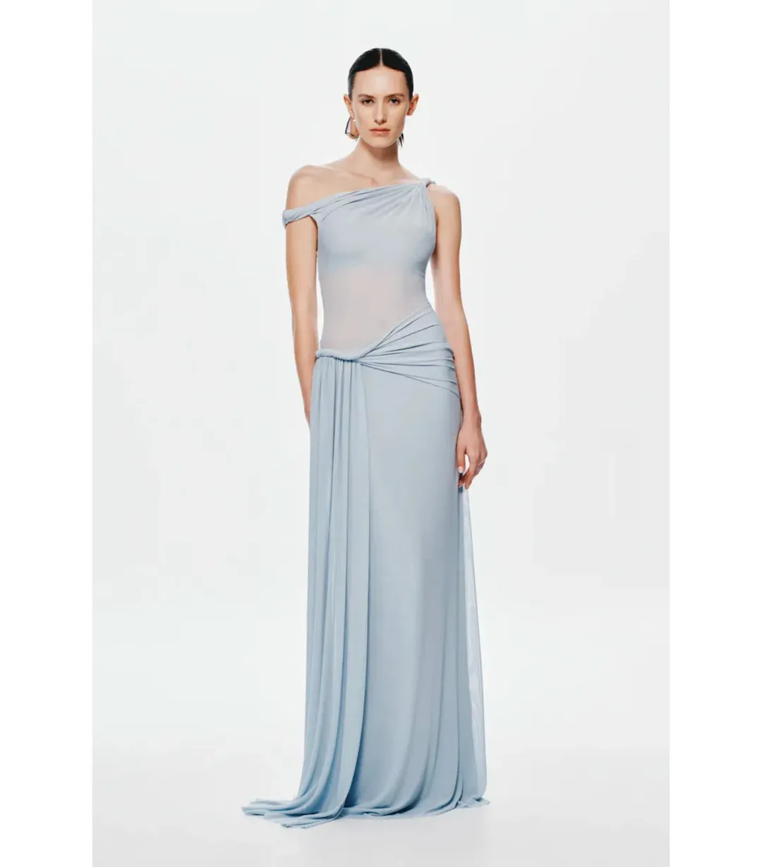 Misha The Sisal Mesh Maxi Dress in Dove Blue Size XS / AU 6 for rent on The Volte - main image