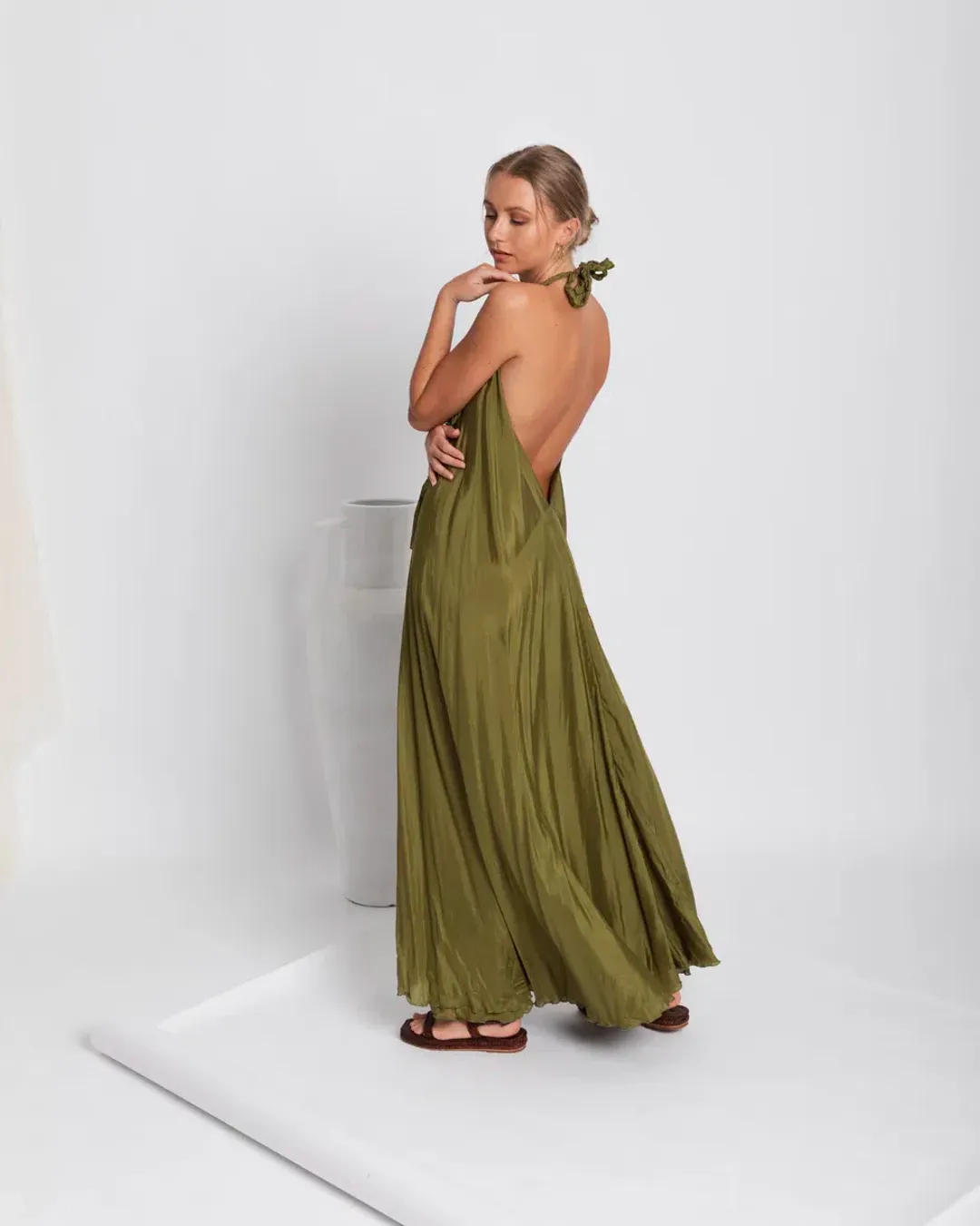 Lisa Brown Poppy Silk Maxi Dress One Size  for rent on The Volte - main image