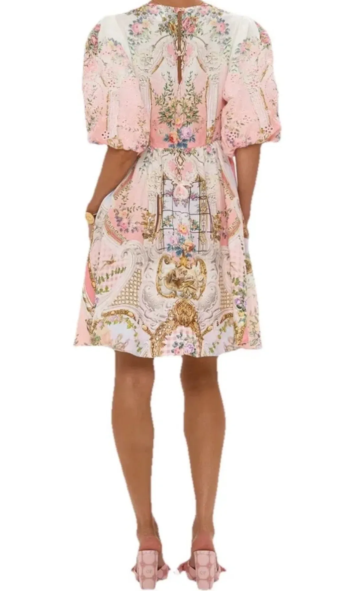 Camilla V Neck Puff Sleeve Short Dress Lisbon Lullaby Size S (10)  - Image 3