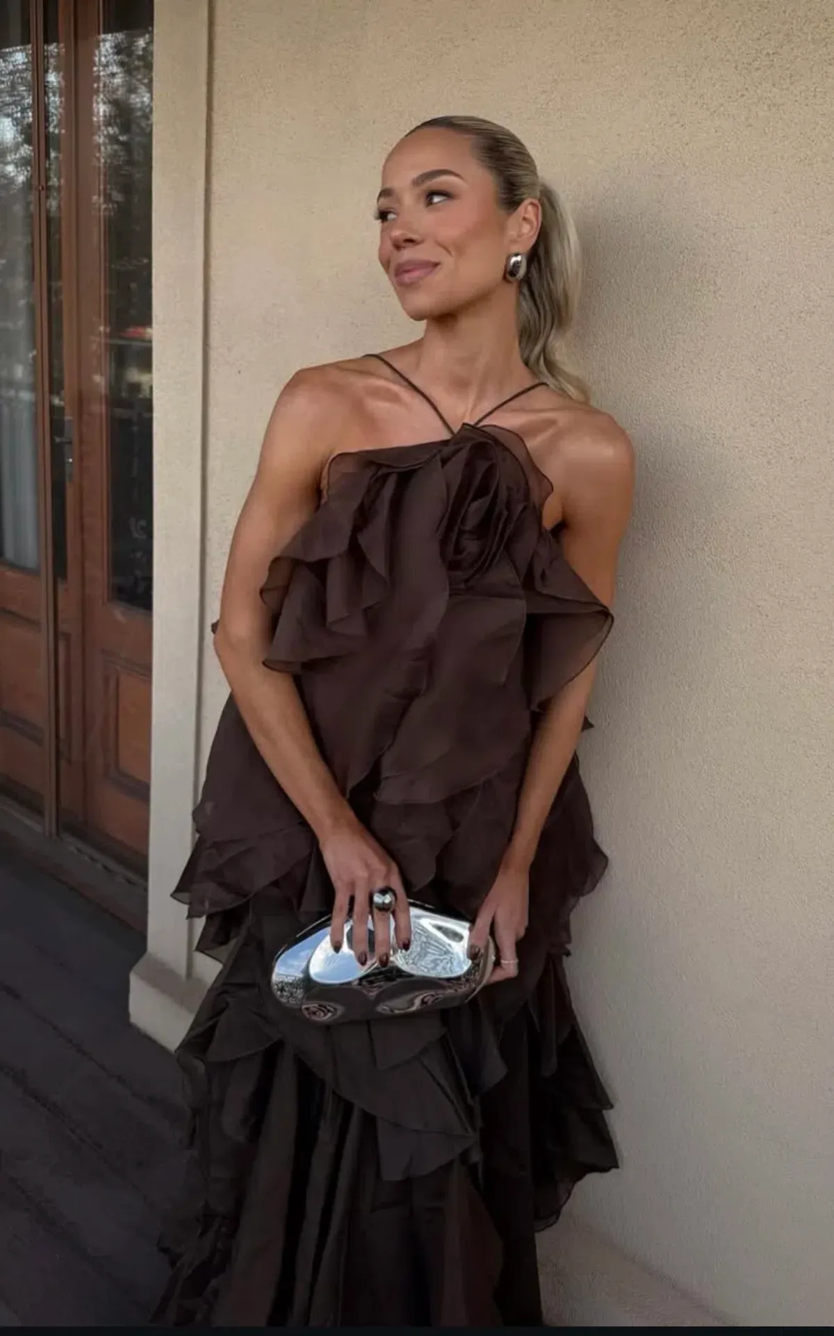 Aje Pandorea Layered Maxi Dress Carob in Brown Size 10 - Image 4