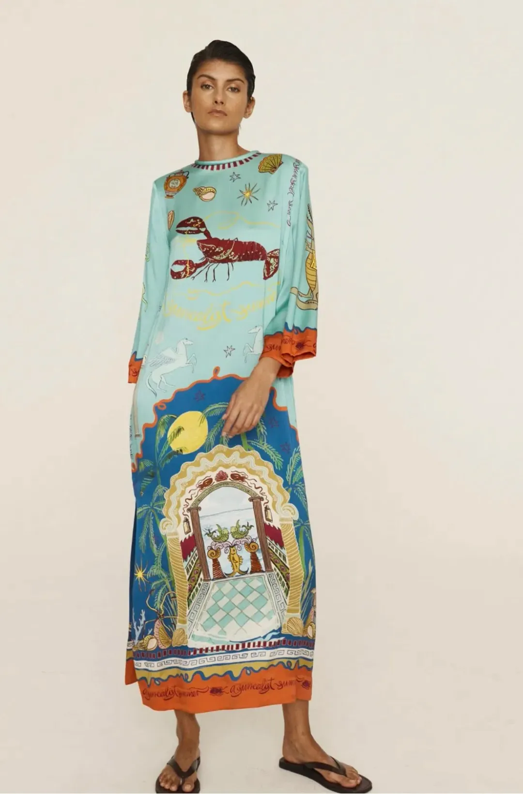 Alemais Surrealist Summer Midi Silk Dres Multi Print Size 16 for rent on The Volte - main image