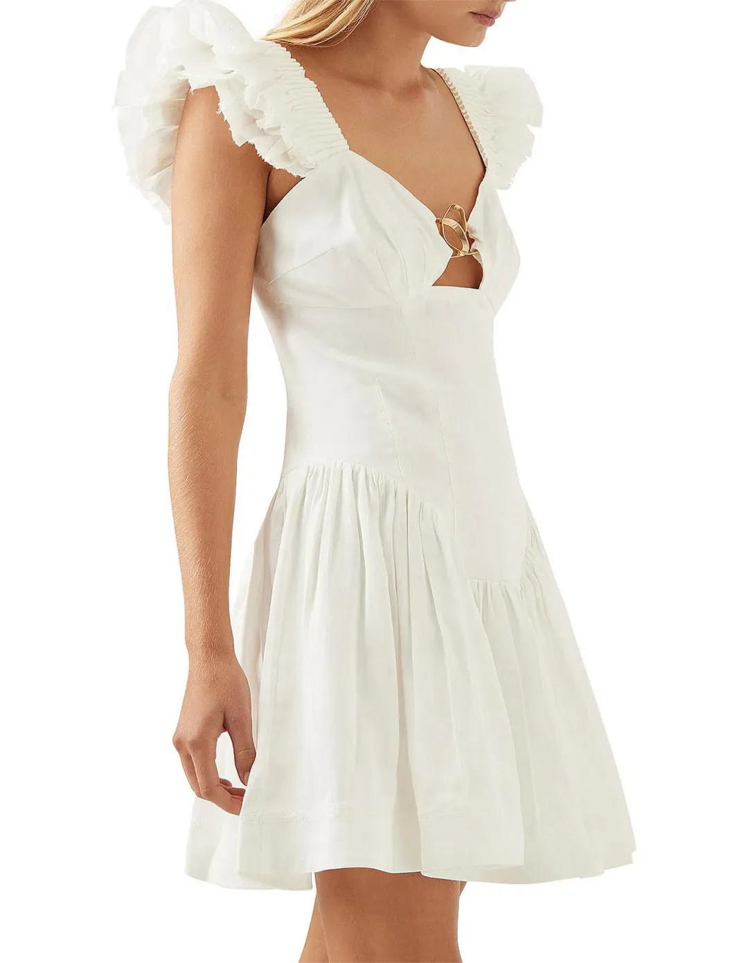 Aje Simone Frill Sleeve Mini Dress White Size 8  for rent on The Volte - main image