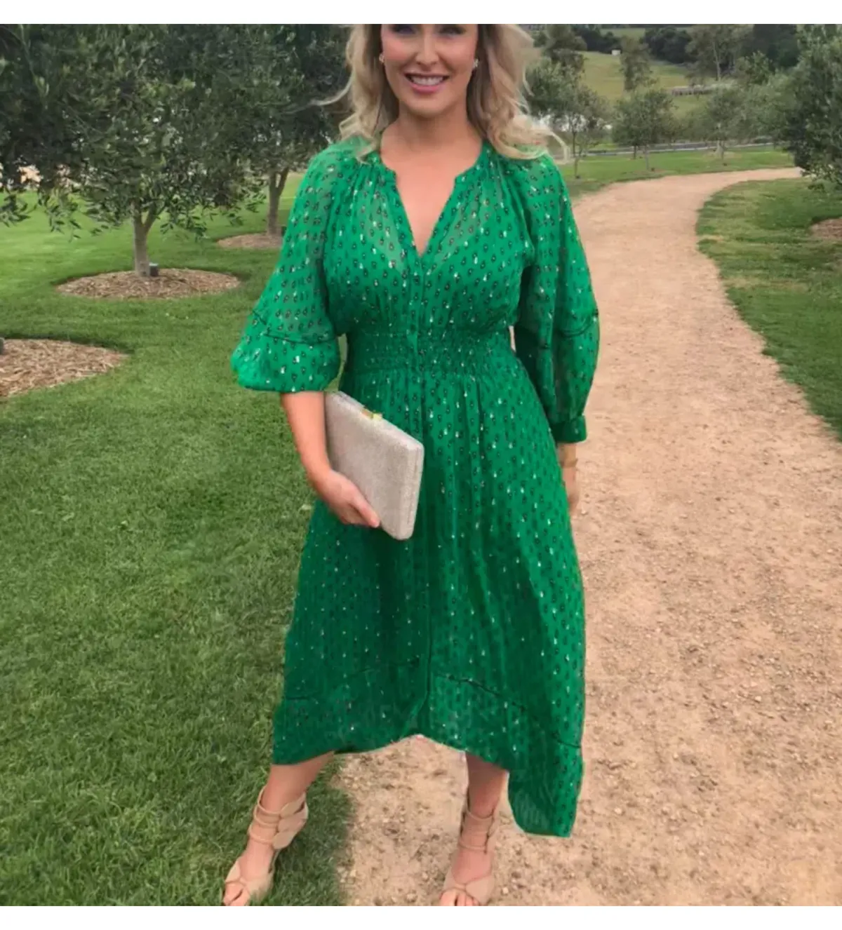 Ba&Sh Cyana Midi Dress Green Print Size 1/AU 8-10 - Image 5