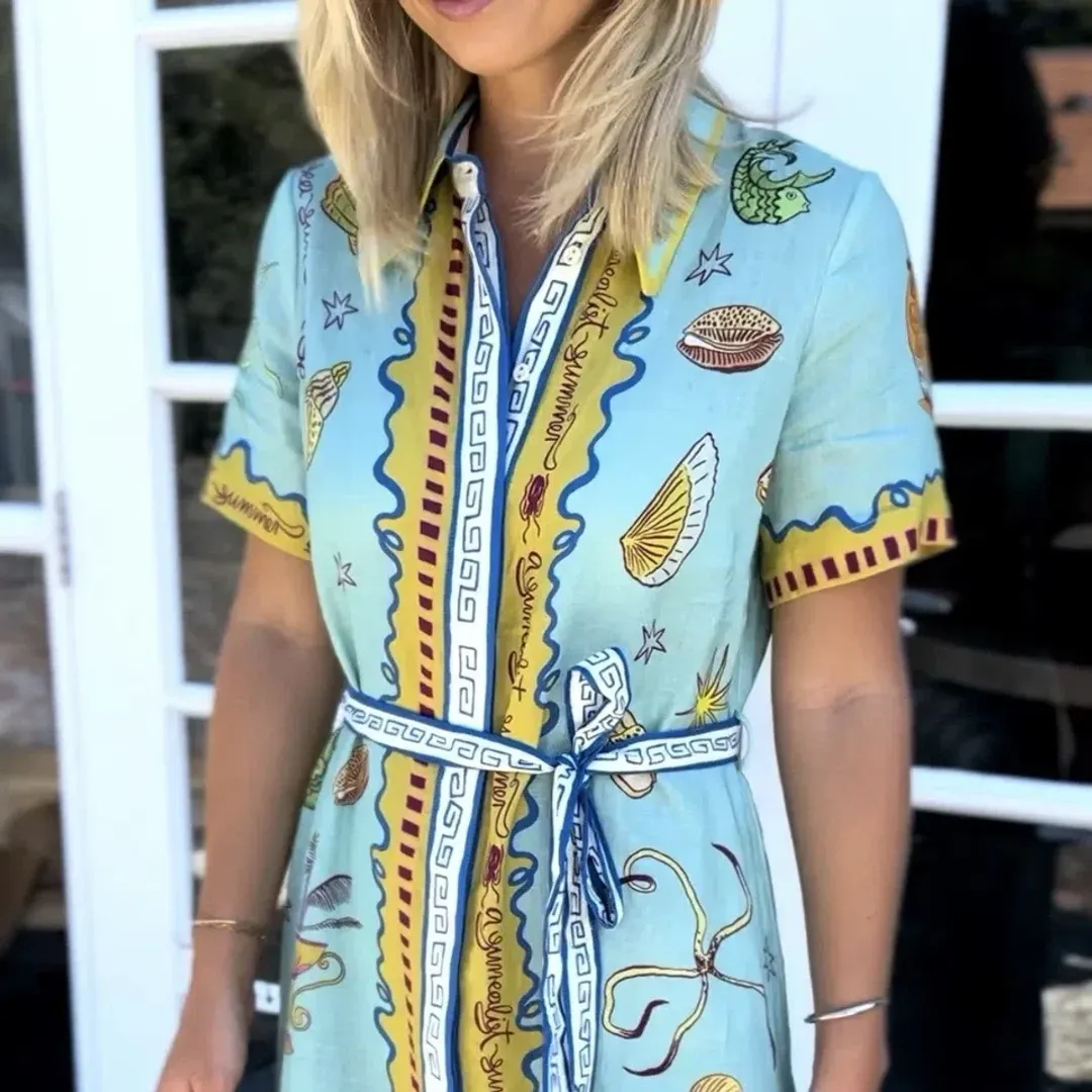 Alemais Surrealist Summer Shirtdress Midi Size Print AU10 /US6 for rent on The Volte - main image