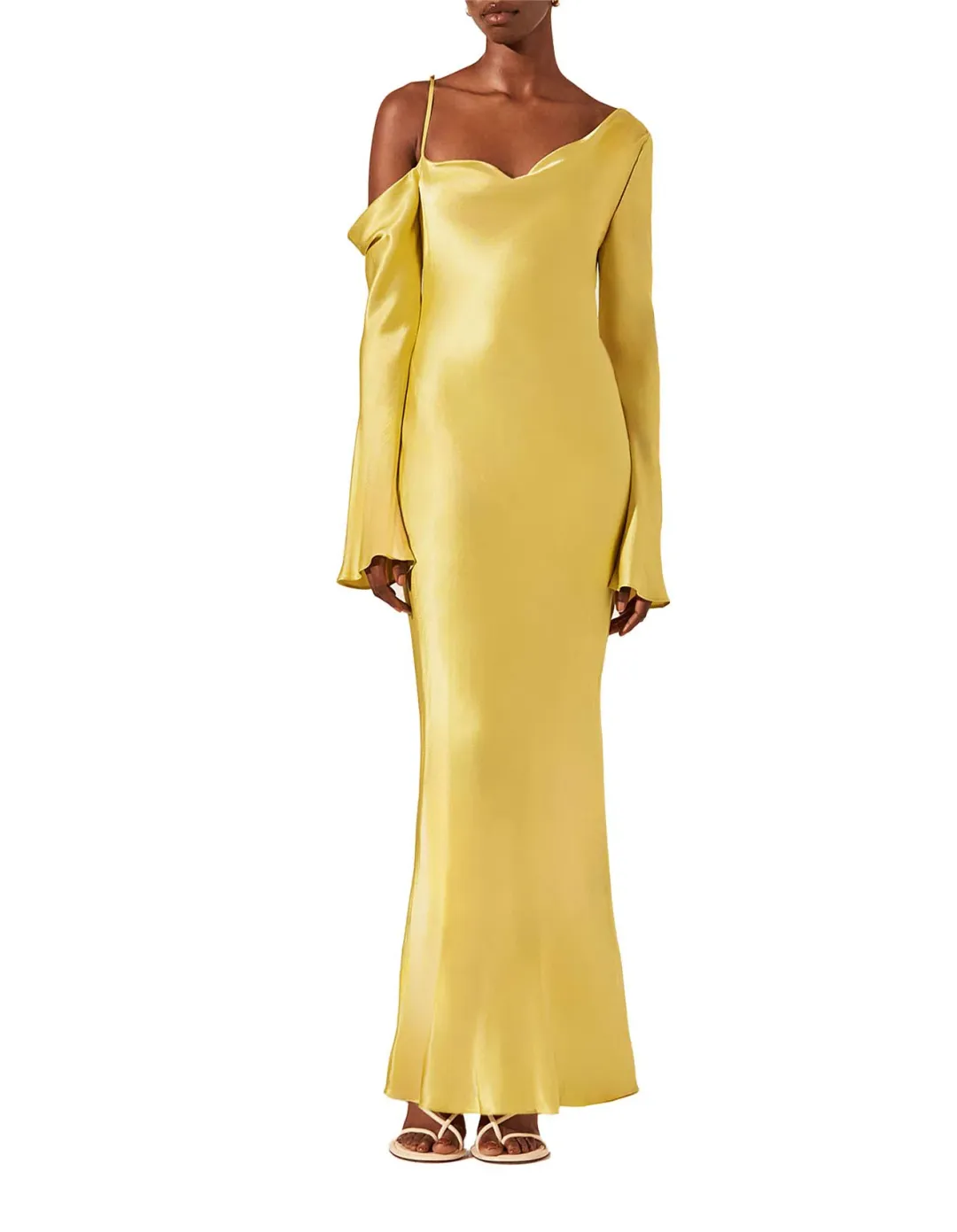 Shona Joy Sofia Asymmetrical Long Sleeve Maxi Dress Lime Size 8 for rent on The Volte - main image