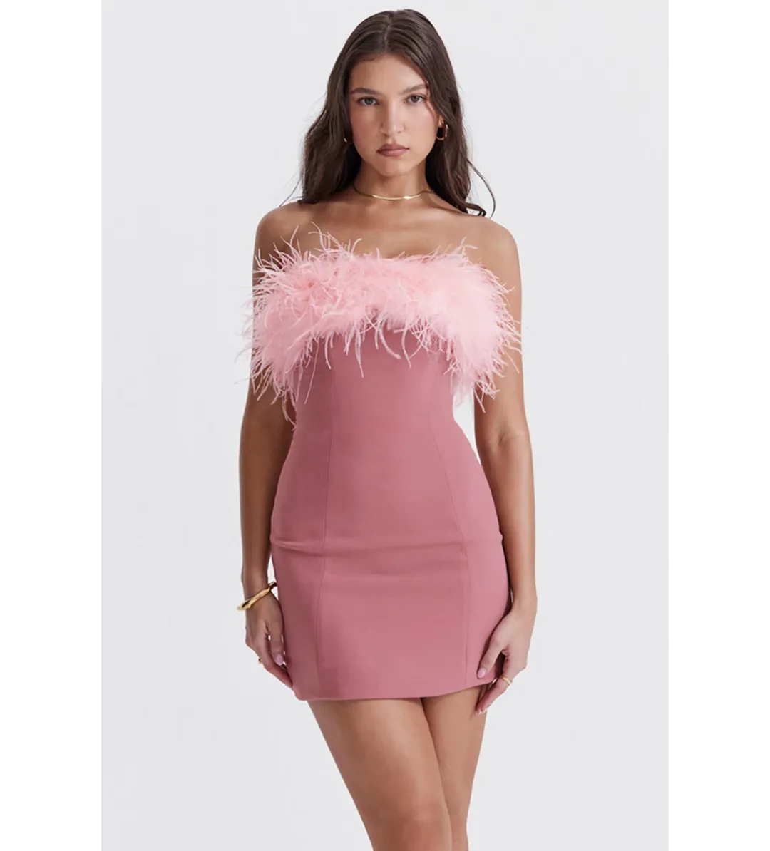 House Of Cb Alexa Warm  Mini Dress Size Pink Feather XS/ AU 6 for rent on The Volte - main image
