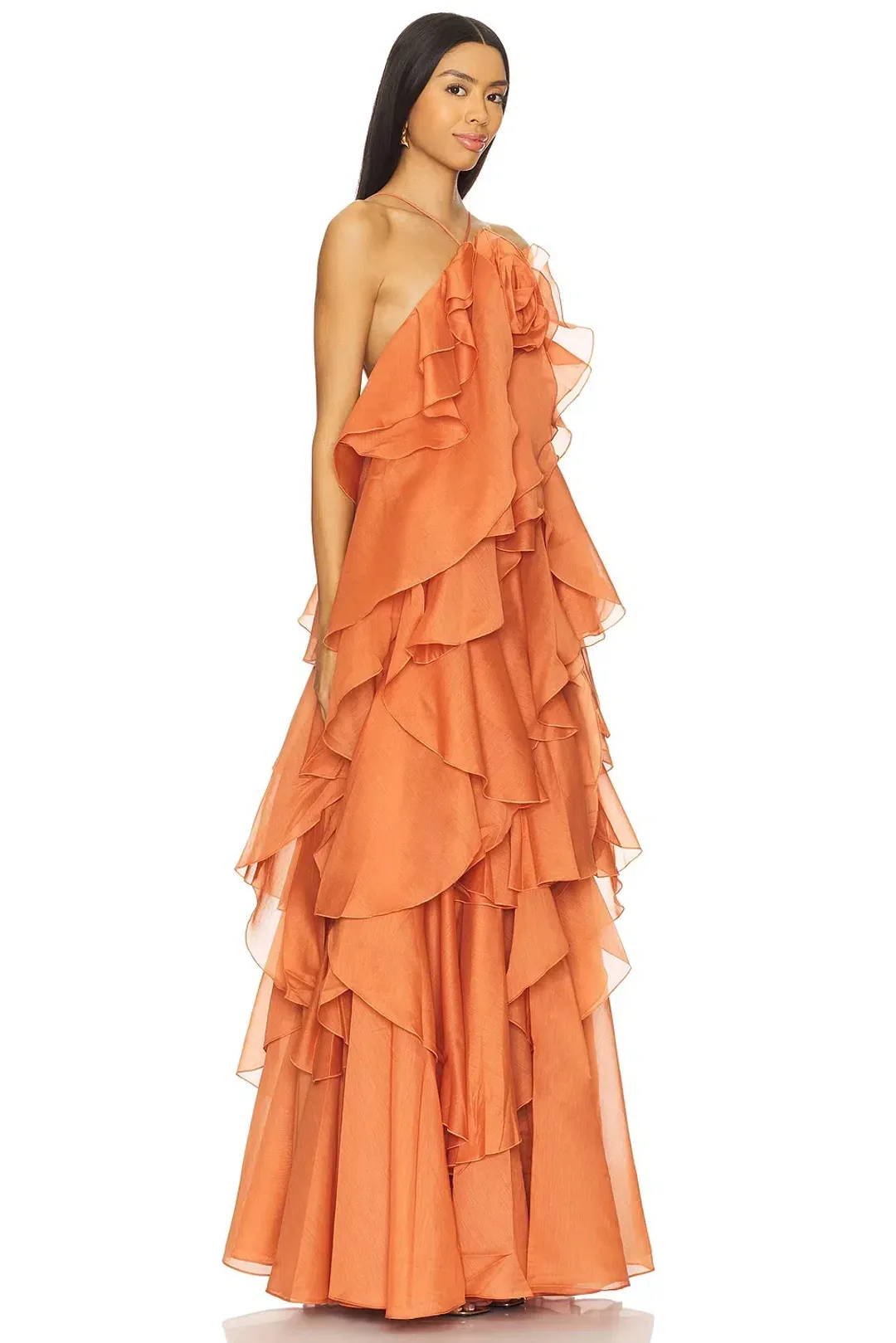 Aje Pandorea Layered Maxi Dress Coral Clay Size 6 for rent on The Volte - main image
