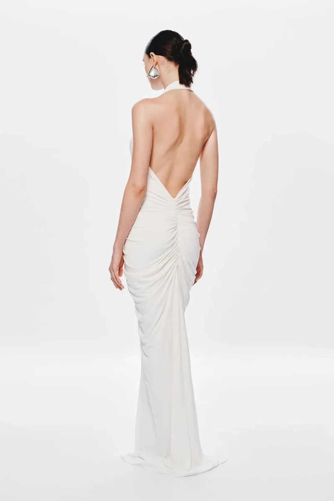 Misha Collection The Venus Gathered Cupro Maxi Dress Ivory Size 6 for rent on The Volte - main image