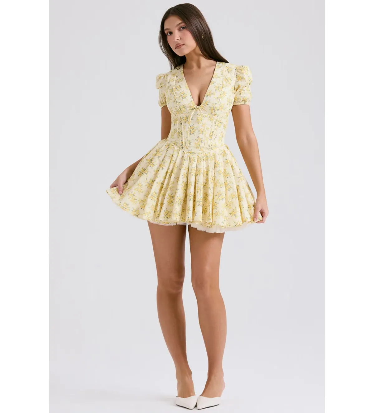 House Of CB Imani Buttercup Pleated Cotton Mini Dress Vintage Floral Print Size 8 - Image 1