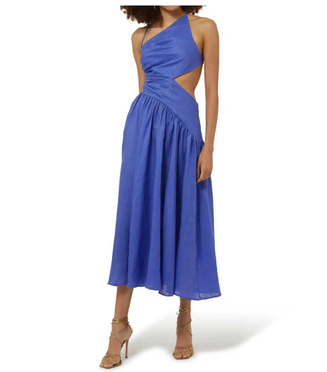 Zimmermann Tropicana Asymmetric Midi Dress in Electric Blue Size 1 / AU 10 for rent on The Volte - main image