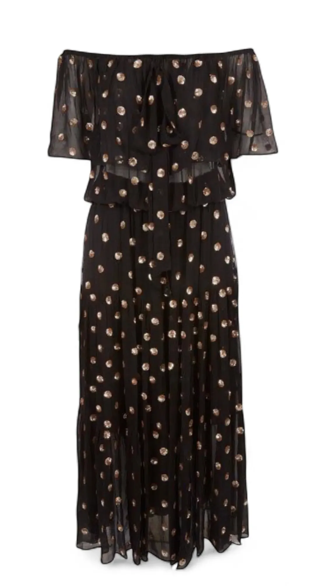TEMPERLEY LONDON Jolie Sequin Embellished Georgette Maxi Dress Black, Size 8 for rent on The Volte - main image