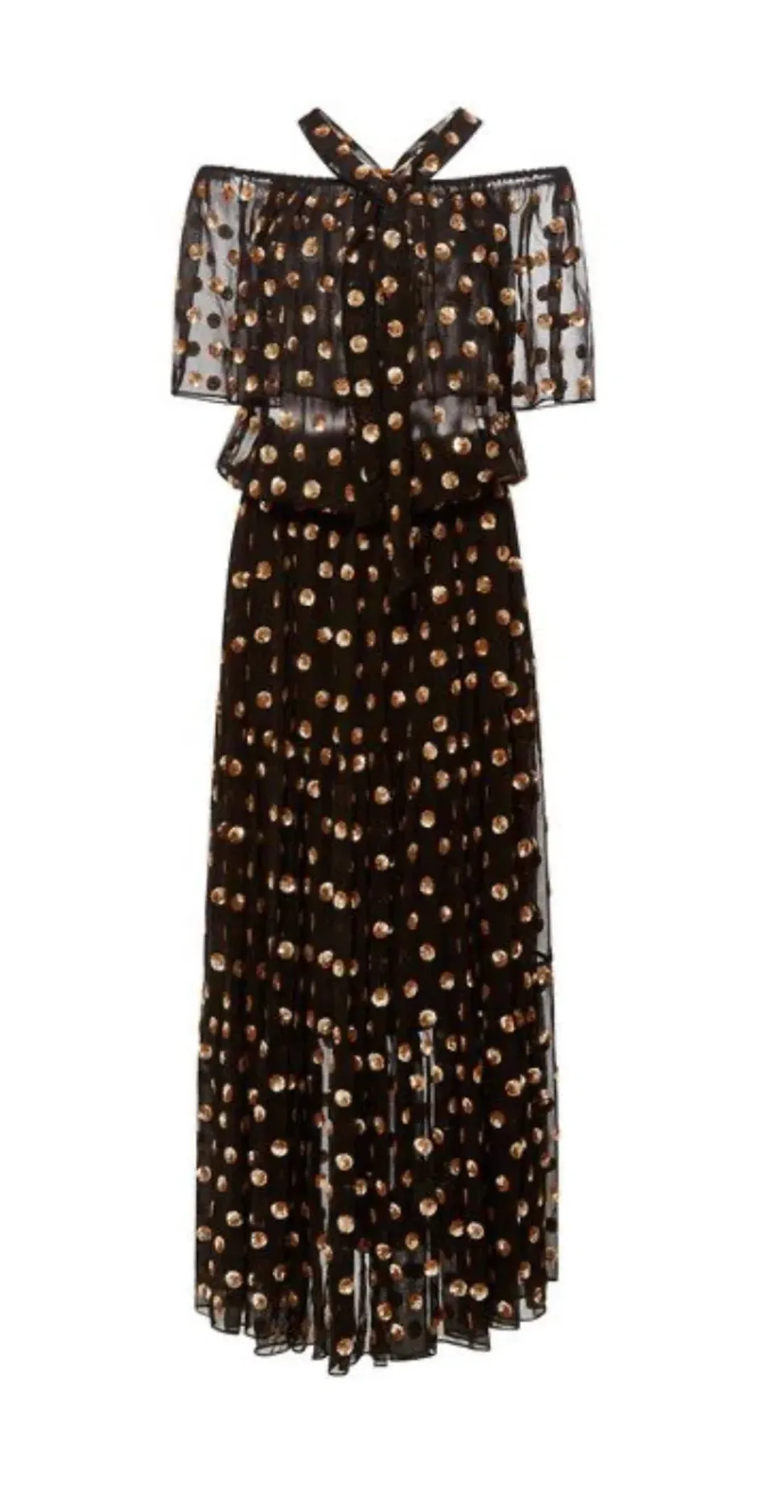 TEMPERLEY LONDON Jolie Sequin Embellished Georgette Maxi Dress Black, Size 8 for rent on The Volte - main image