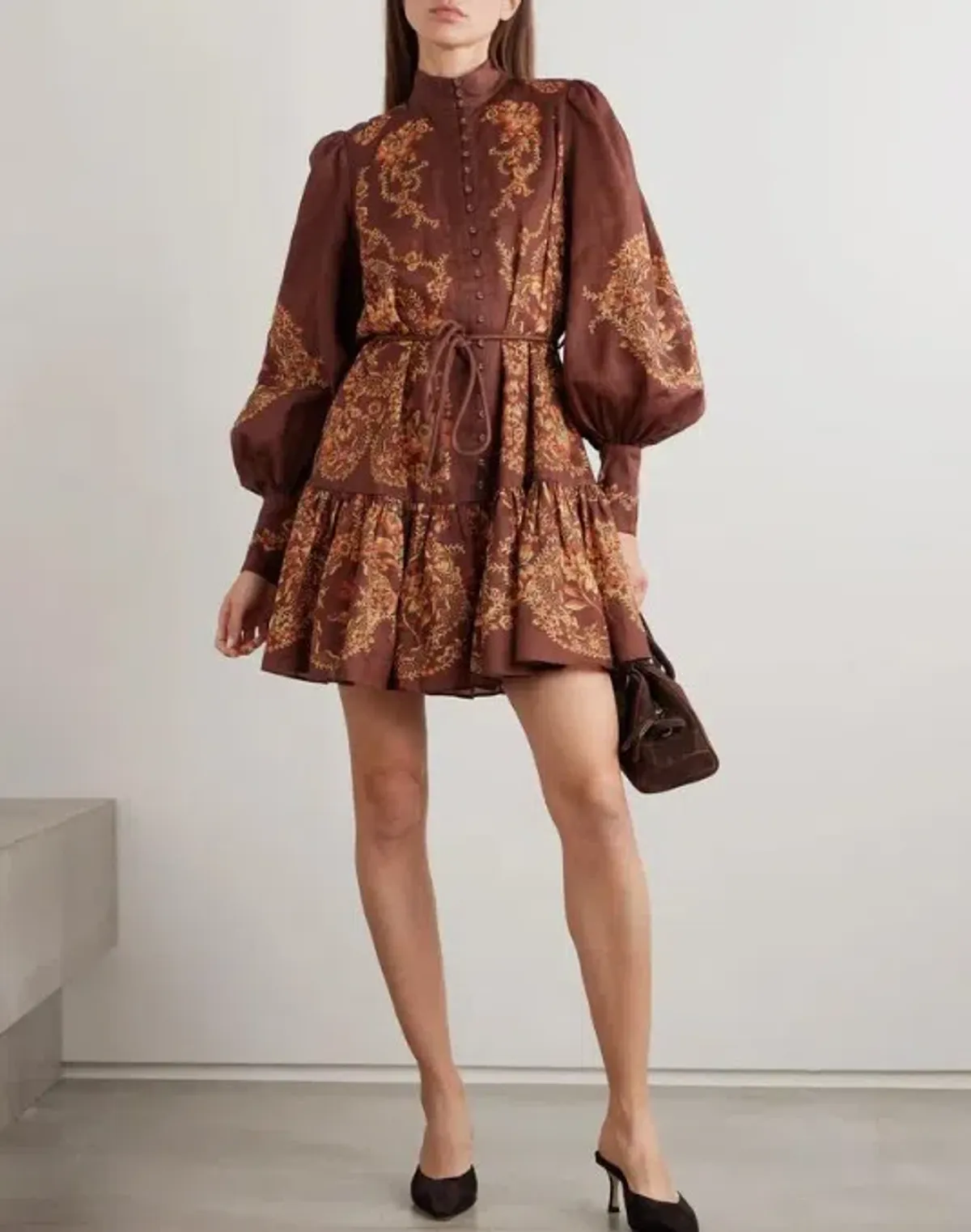 Alemais Seraphina Mini Dress Brown Print Size 10  - Image 1