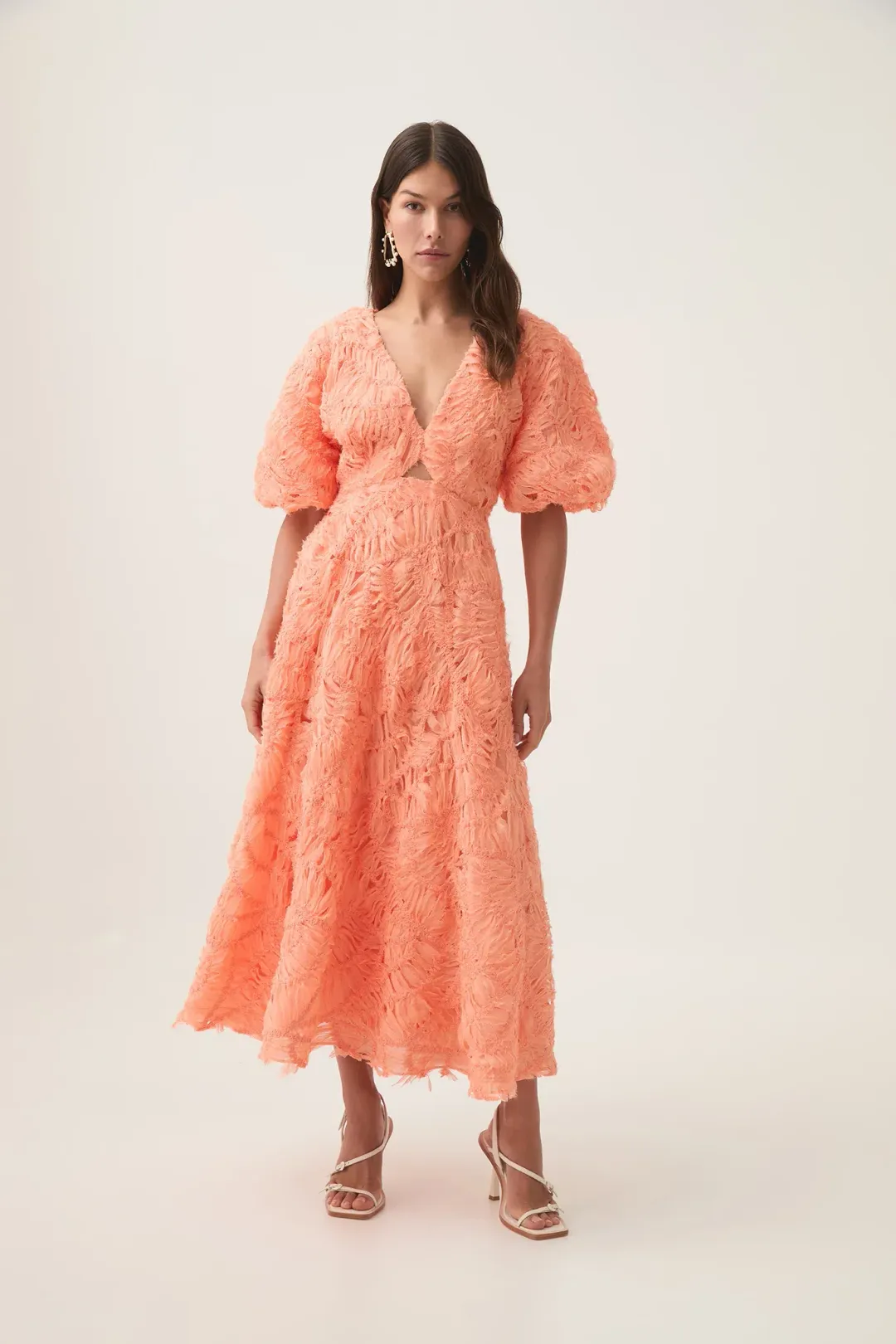 Aje Apricot Florential Textured Midi Dress Size 10 for rent on The Volte - main image