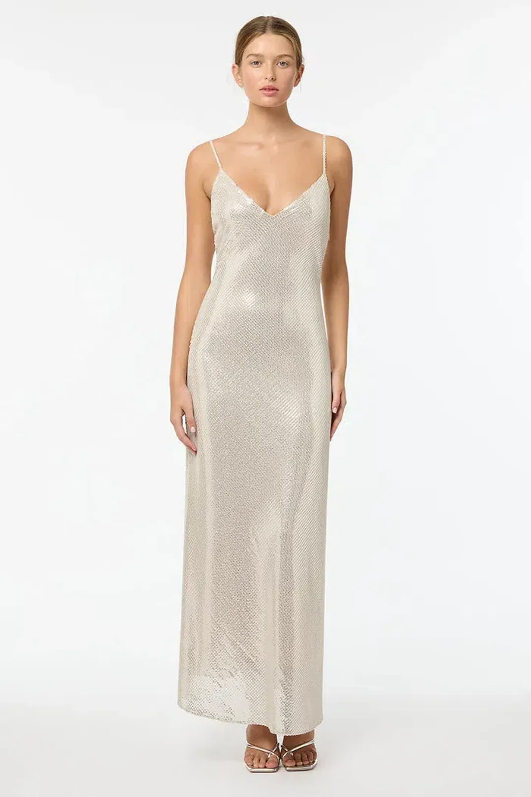 Manning Cartell High Voltage Slip Maxi Dress Nude Silver Size 6  for rent on The Volte - main image