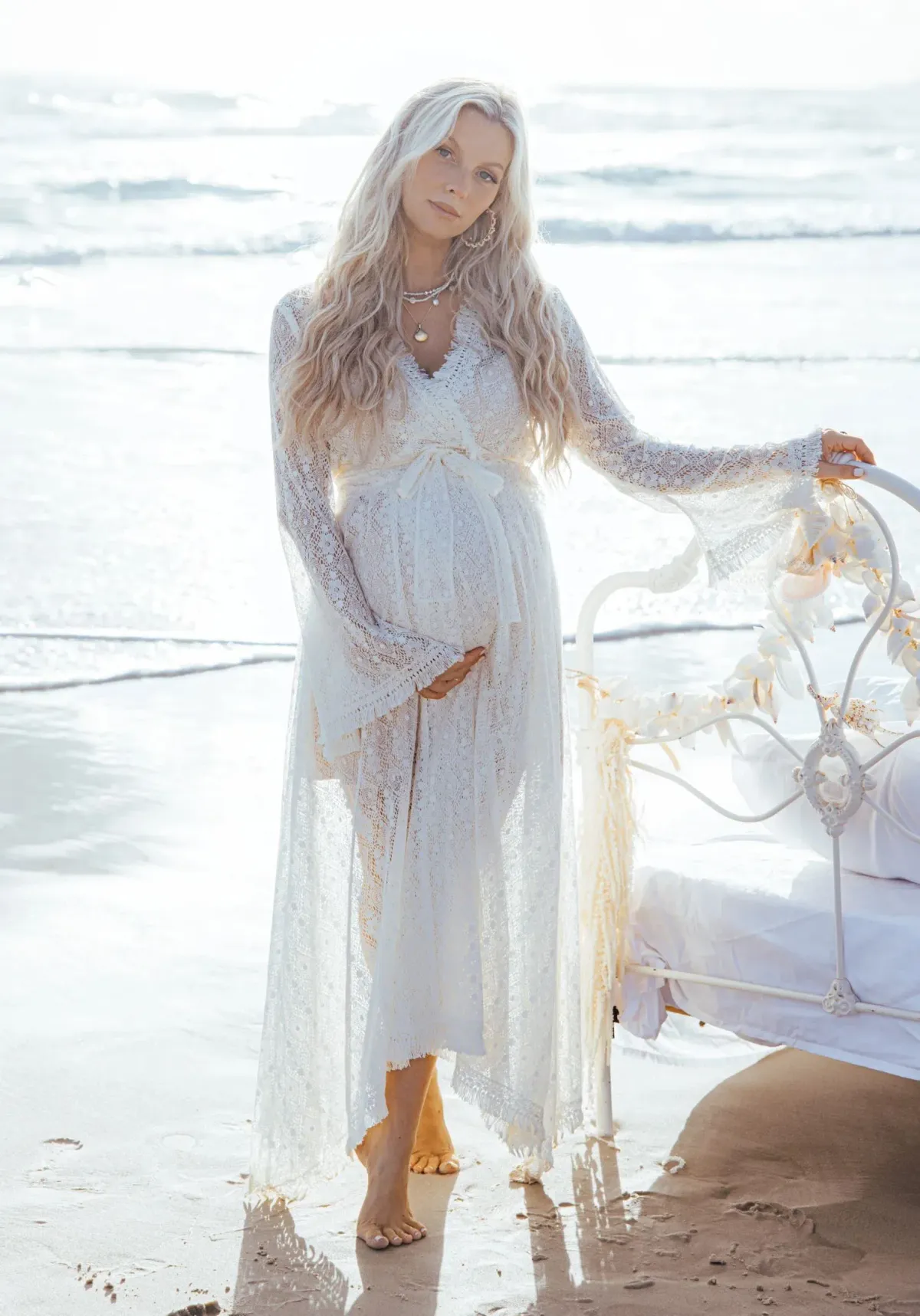 Coven & Co Boho Maternity Pirate Queen Gown Cream  Size S / AU 10 - Image 2