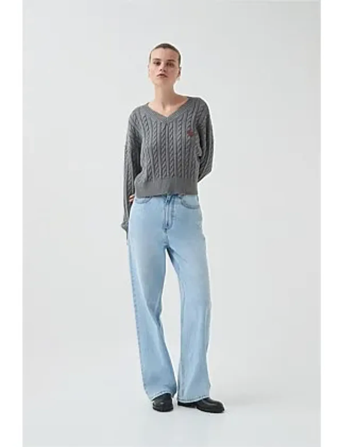 Aje Studio Naia Cropped Cable Knit Jumper Grey Size 6 - Image 6