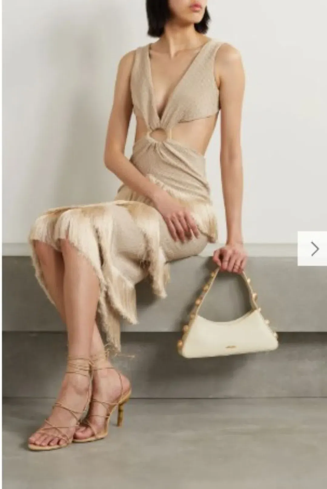 PatBo Fringed Midi Dress Gold Shimmer Tassel Size AU 10  for rent on The Volte - main image