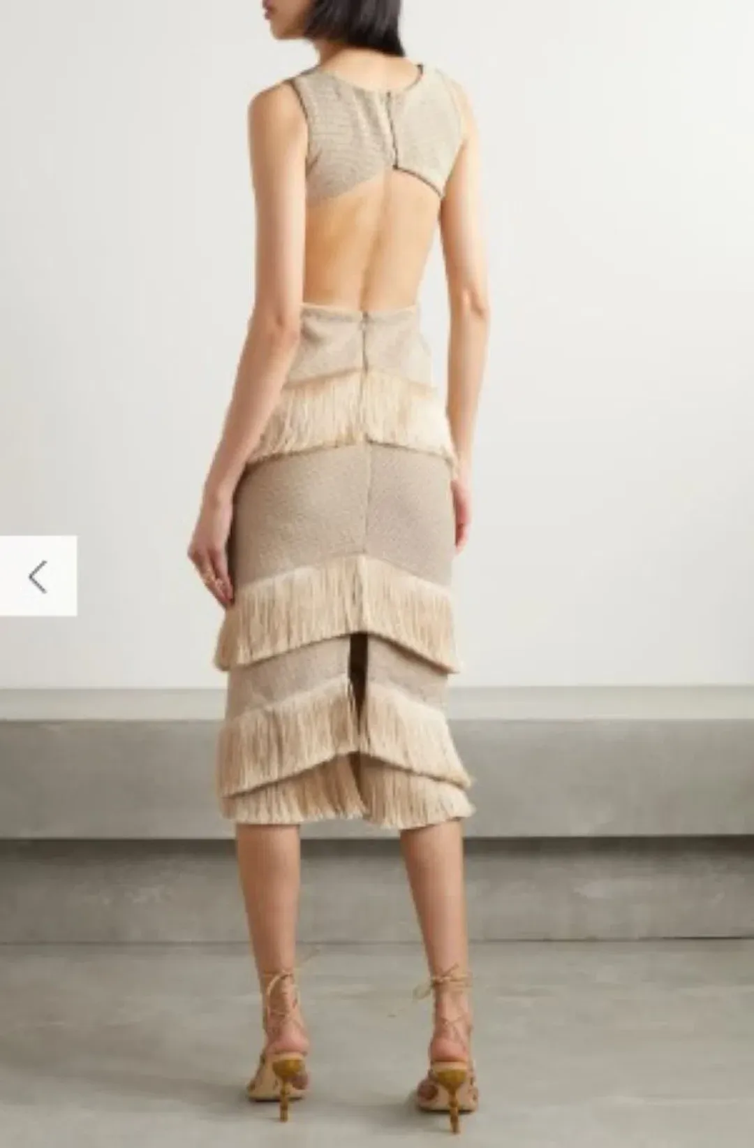 PatBo Fringed Midi Dress Gold Shimmer Tassel Size AU 10  for rent on The Volte - main image
