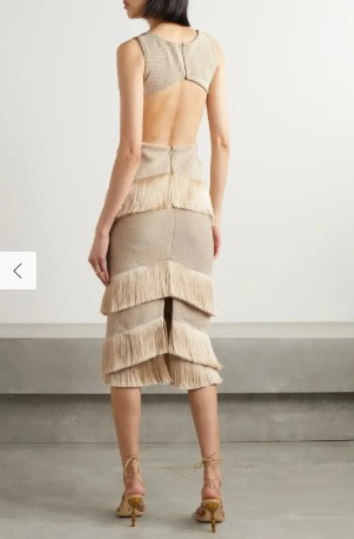 PatBo Fringed Midi Dress Gold Shimmer Tassel Size AU 10  - Image 3